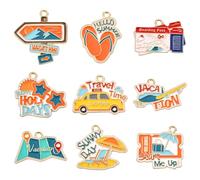 Stiesy 18 dijes esmaltados de viaje, vacaciones, turismo, coche, boleto de avión, campamento, a granel para hacer joyas, collares, pulseras, manualidades