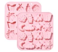 Stiesy 2 moldes de silicona reutilizables con 6 cavidades con temática de campo con forma de mariposa en forma de estrella de silicona para fondant, moldes para hornear flores de abeja para bricolaje,