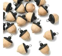 Stiesy 20 colgantes de madera de bellota con bucles, dijes de madera sin terminar en forma de cono de pino a granel para hacer joyas, manualidades, pintura, proyectos de arte, decoración del hogar