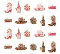 Stiesy 20 dijes esmaltados con temática de vaquero del oeste, rosa, marrón, sombrero de ganado, bota, colgante de metal para hacer joyas, manualidades, collares, aretes, regalos