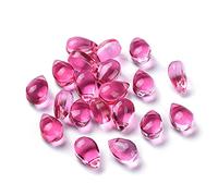 Stiesy 200 cuentas de cristal rosa profundo en forma de lágrima, gotas de agua, cuentas perforadas en la parte superior, cuentas espaciadoras de cristal transparente a granel para joyas, pulseras,