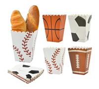Stiesy 24 cajas de papel con temática de pelota deportiva de 4 estilos, formas mixtas, cajas de regalo de fiesta de baloncesto, palomitas de maíz, para galletas, pan, suministros de fiesta de