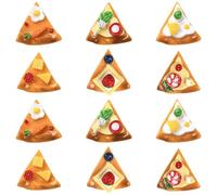 Stiesy 30 dijes de resina de 6 estilos para pizza, imitación de alimentos, sin agujeros, cabujones de parte trasera plana para bricolaje, funda de teléfono, álbumes de recortes, adornos y manualidades