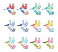 Stiesy 30 dijes esmaltados de pájaros coloridos impresos con diseño de colibrí, eslabones de animales voladores a granel para hacer joyas, manualidades, pulseras