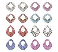Stiesy 40 colgantes de madera de estilo bohemio con forma de lágrima con estampado de flores bohemias de tilo cuadrados a granel para hacer joyas, manualidades, pulseras