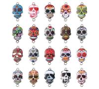 Stiesy 40 piezas 20 estilos de dijes de calaveras de Halloween con conector de esmalte, dijes de calaveras con impresión de colores, dijes de esqueleto colgantes para hacer joyas y manualidades DIY