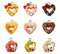 Stiesy 45 dijes de dona con forma de flor de corazón y dona, a granel, colgantes de resina de alimentos dulces para joyas, manualidades, pulseras, collares, aretes, regalos