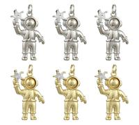 Stiesy 6 dijes de astronauta espacial, colgante de latón de color platino y dorado con anillo de salto, dijes de circonita cúbica transparente para hacer joyas de ciencia ficción, regalo para hombres