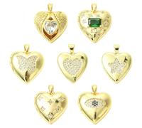 Stiesy 7 dijes de marco de fotos que se pueden abrir con medallón de circonita cúbica, colgantes de corazón dorado para hacer joyas, pulseras, collares, aretes, manualidades, regalos del día de San