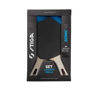 STIGA Sonic V2 Set de Tenis de Mesa Dos Raquetas Cybershape y Tres Pelotas, Goma aprobada por la ITTF, Principiantes, Familias y Jugadores Ocasionales