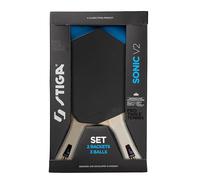 STIGA Sonic V2 Set de Tenis de Mesa Dos Raquetas Cybershape y Tres Pelotas, Goma aprobada por la ITTF, Principiantes, Familias y Jugadores Ocasionales