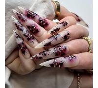 Stilettos Almond Leopardos Pegamentos en las uñas Puntas francesas Diseños falsos Falsos Stilettos largos artificiales Almond Press on
