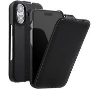StilGut Funda Compatible con iPhone 16 Plus, Carcasa Solapa UltraSlim con Abertura Vertical de Piel, Negro Nappa