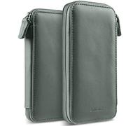 StilGut - Funda Protectora para teléfono móvil Compatible con iPhone 13 Mini, iPhone SE 2022 y Otros Smartphones de hasta 5,4", Piel con Cremallera, Talla S, Color Verde y Gris napa