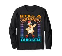 Still A Spring Chicken Funny Rooster Bounce Retro Farmer Manga Larga