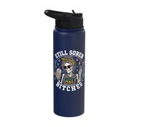 Still Sober Bitches Messy Bun Drinking Coffee Skeleton Stainless Steel Insulated Water Bottle