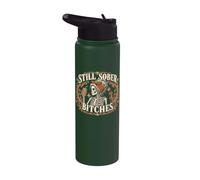 Still Sober Bitches Skeleton Messy Bun Drinking Coffee Stainless Steel Insulated Water Bottle