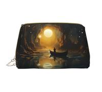 Still Water Runs - Bolsa de cosméticos de piel profunda, impermeable, bonita bolsa de aseo de viaje con cremallera, juego de bolsas de almacenamiento de cosméticos para mujer, color marrón, White,