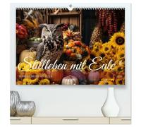 Stillleben mit Eule (hochwertiger Premium Wandkalender 2026 DIN A2 quer), Kunstdruck in Hochglanz: Das Genre des Stilllebens mit Früchten, Blumen und ... Bilderstellung durch künstlicher Intelligenz.
