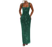 Stillluxury Vestido de meramida de lentejuelas brillantes para mujer, cuello cuadrado, espalda descubierta, formal, fiesta de noche, club, Teal, 40