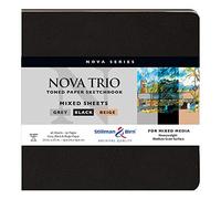 Stillman & Birn Nova Trio Cuaderno de bocetos de tapa blanda para medios mixtos, 46 hojas de papel pesado, papel beige, negro y gris, superficie de grano medio, 7.5 x 7.5 pulgadas (399750S)
