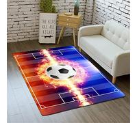 Stillshine. Alfombra Dormitorio Fútbol en 3D Adolescentes Niños Niños Sala de Estar Alfombra Antideslizante Llama Campo de Fútbol Azul Negra Alfombra de Arrastre de Franela (Color 4,120×160 cm)