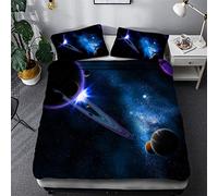 Stillshine Funda nórdica Galaxia Planeta Exterior Espacio Universo Vórtice Misterioso Negro Agujero Planet Track Constelación Ropa de Cama Azul Púrpura Funda de edredón 180x220 cm - Cama 105 cm