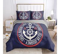 Stillshine. Juego De Cama 2/3 Piezas Azul Raya Marinero Ancla Navegación Tema Poliéster De Microfibra Funda Nórdica Doble + Funda De Almohada (Color2,Single 135x200cm)