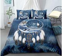 Stillshine Juegos de Cama Atrapa sueños 3D Animal Tigre Lobo León Indio Bohemia Pluma Impresión Funda nórdica Funda de Almohada Gris Negro Azul Poliéster (Lobo Estilo 2,220x240 cm - Cama 150/135 cm)