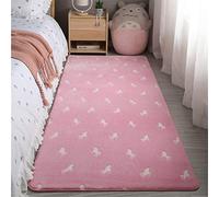 Stillshine. Luminosa Alfombra de Caballos, Estrellas, Luna y Geometría - Felpa Mullida para Sala de Estar, Niños, Mesita de Noche, Hogar y Sofá - Rosado y Gris (80×160 cm)