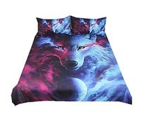 Stillshine Ropa de Cama para niños Dibujos Animados Galaxia 3D Animal León Guerrero Lobo Gris Azul Morado Funda nórdica 180 x 220 cm - Cama 90 cm/105 cm Niño Chicas Cama Individual