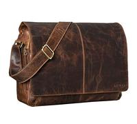 STILORD 'Alex' Bolso de Mensajero o Bandolera de Piel para Hombre y Mujer Maletín o Bolsa de Hombro Estilo Vintage para portátil de 15.6' de Cuero auténtico, Color:Kansas - marrón