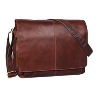 STILORD 'Alex' Bolso de mensajero o bandolera de piel para hombre y mujer Maletín o bolsa de hombro estilo vintage para portátil de 15.6" de cuero auténtico Color:cognac marrón oscuro