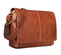 STILORD 'Alex' Bolso de mensajero o bandolera de piel para hombre y mujer Maletín o bolsa de hombro estilo vintage para portátil de 15.6" de cuero auténtico Color:cognac - brillante