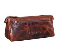 STILORD Alexis Estuche Escolar Cuero Vintage para Lápices Bolsa Portatodo para Maquillaje Cartuchera de Genuino Piel Color:Espresso - marrón