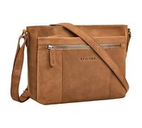 STILORD "Bianca Mediano Bolso de Cuero Mujer Vintage Bandolera Piel Genuina Bolso de Hombro Cruzado Bolsos Señoras Bolsa de Mano con Cremallera y Correa Ajustable Color:tan marrón - oscuro