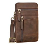 STILORD 'Brooks' Riñonera Cruzada de Cuero Pequeño Bolsillo de Peche Bolso Cintura para Teléfono Móvil Vintage Bolso Crossbody para Viaje Festival Bag Piel Auténtica, Color:Zamora - marrón