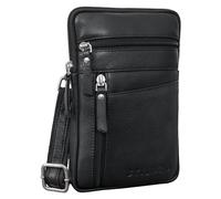 STILORD 'Brooks' Riñonera Cruzada de Cuero Pequeño Bolsillo de Peche Bolso Cintura para Teléfono Móvil Vintage Bolso Crossbody para Viaje Festival Bag Piel Auténtica, Color:Negro