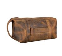 STILORD 'Bruno' Bolsa de Aseo Hombre Piel Vintage Neceser Grande con Asa Bolso Organizador para Baño Viajes de Cuero, Color:marrón - Medio