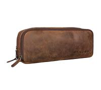 STILORD 'FLO' Estuche Escolar 3 Compartimentos Estuche Cuero Genuino Estuche Escolar Grande para Lápices y Bolígrafos Vintage Pencil Case, Color:Zamora - marrón