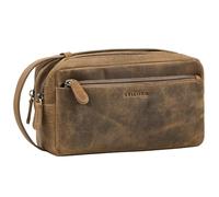 STILORD Gaius Neceser Hombre Cuero Auténtico Vintage Bolsa Aseo Viaje Hombres con 2 Compartimentos y Asa Estuche de Aseo Compacto Elegante para Vacaciones y Uso Diario Color:marrón - Medio