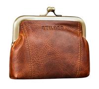 STILORD 'Goldie' Monedero Mujer Boquilla Cuero Vintage Cartera pequeña Mujer Piel Genuina Antiguo Billetera con Cierre de Beso Retro con Caja de Regalo, Color:Kara - Cognac