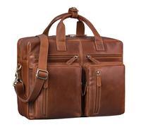 STILORD "Goliatus XXL Maletin Portatil 17 Pulgadas Cuero Bolso Hombre y Mujer Bandolera para Estudiantes Profesores o Negocios A4 Laptop Bag Bolso Trabajo Piel Auténtica Color:cognac-marrón