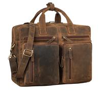 STILORD "Goliatus XXL Maletin Portatil 17 Pulgadas Cuero Bolso Hombre y Mujer Bandolera para Estudiantes Profesores o Negocios A4 Laptop Bag Bolso Trabajo Piel Auténtica Color:colorado - marrón