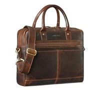 STILORD "Gonzalo Maletín de Negocios Hombre Grande de Cuero Bolsa para Portátil 15,6 - 16" con Compartimento DIN A4 Bolso de Trabajo con Asa para Carro Cuero auténtico Color:florida - marrón