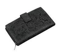 STILORD 'Greta' Monedero o Cartera de Piel para Mujer para Tarjetas Pasaporte Billetes Billetero y Portamonedas Retro o Vintage de Flores y auténtico Cuero Color:Negro Floral