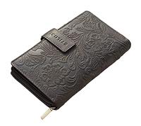 STILORD 'Greta' Monedero o Cartera de Piel para Mujer para Tarjetas Pasaporte Billetes Billetero y Portamonedas Retro o Vintage de Flores y auténtico Cuero Color:Canyon - marrón