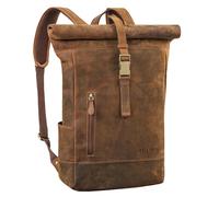STILORD Harriet Mochila Roll Top de Cuero para Bicicleta y Bandolera Portátil 15,6-17 Pulgadas Grande Daypack de Viaje de Piel Genuina Color:Calais - marrón