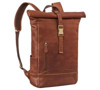 STILORD Harriet Mochila Roll Top de Cuero para Bicicleta y Bandolera Portátil 15,6-17 Pulgadas Grande Daypack de Viaje de Piel Genuina Color:Cognac-marrón