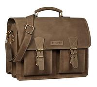 STILORD "Jeffrey Maletín de Cuero Auténtico - Bolso Portadocumentos Vintage Grande Hombre & Mujer - Bolsa Portátil 15,6” - Bolsa Bandolera Piel Fijación para Trolley Color:sepia - marrón